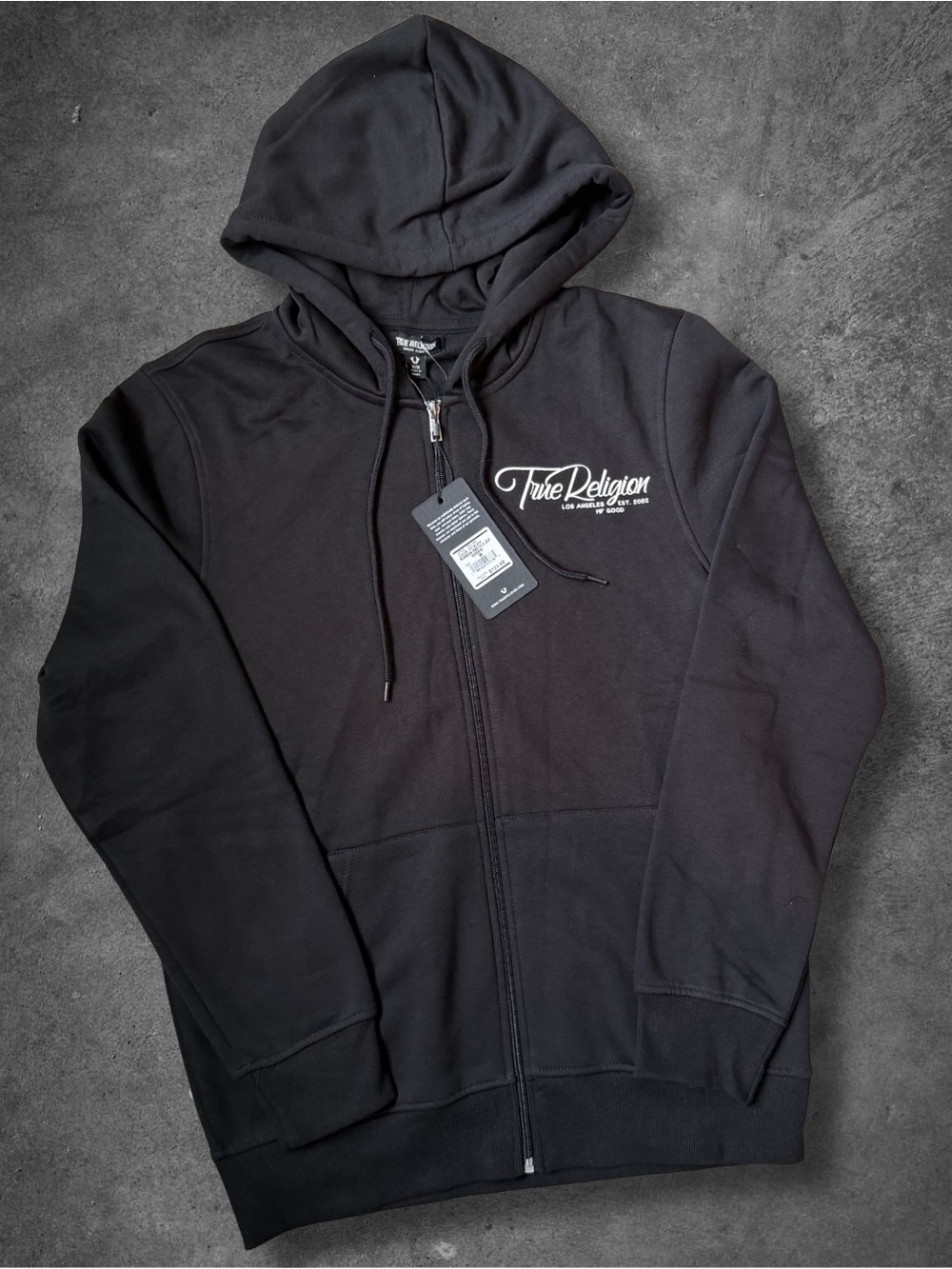 True Religion Black Full-Zip Hooded Sweatshirt